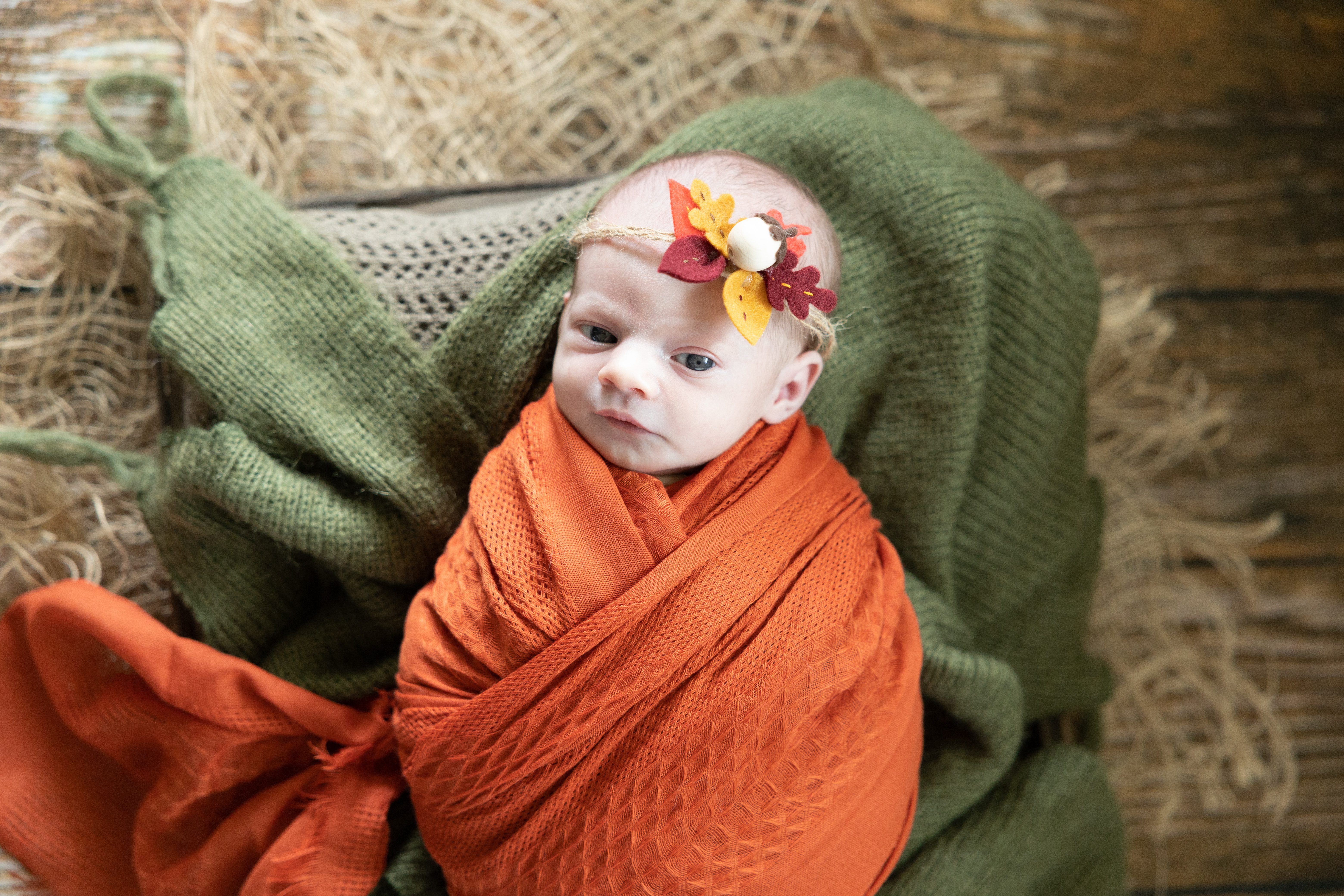 middle georgia newborn photographer. Newborn photo shoot wrap, themed setup and props. fall theme